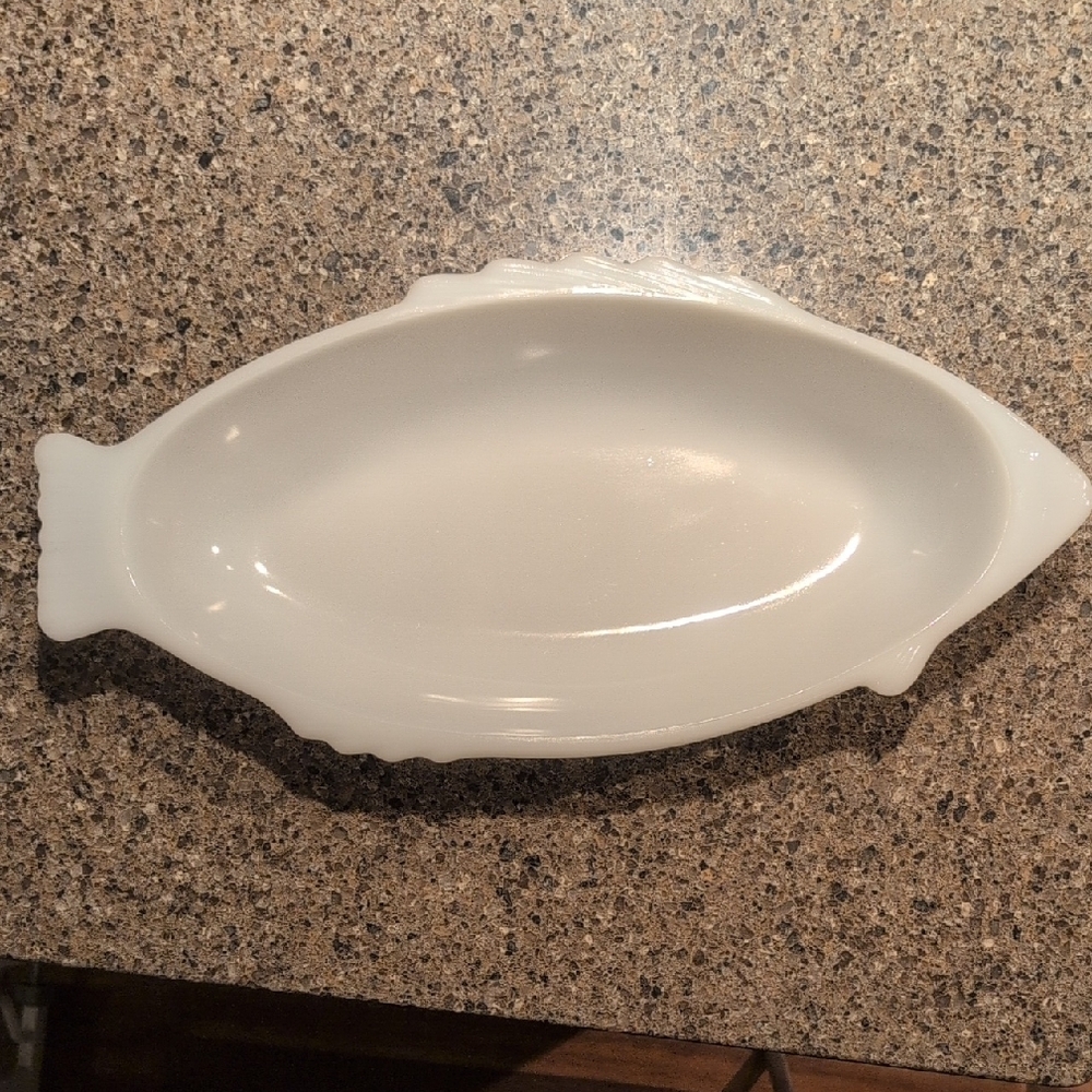 Glasbake Vintage Milk Glass Fish Platter